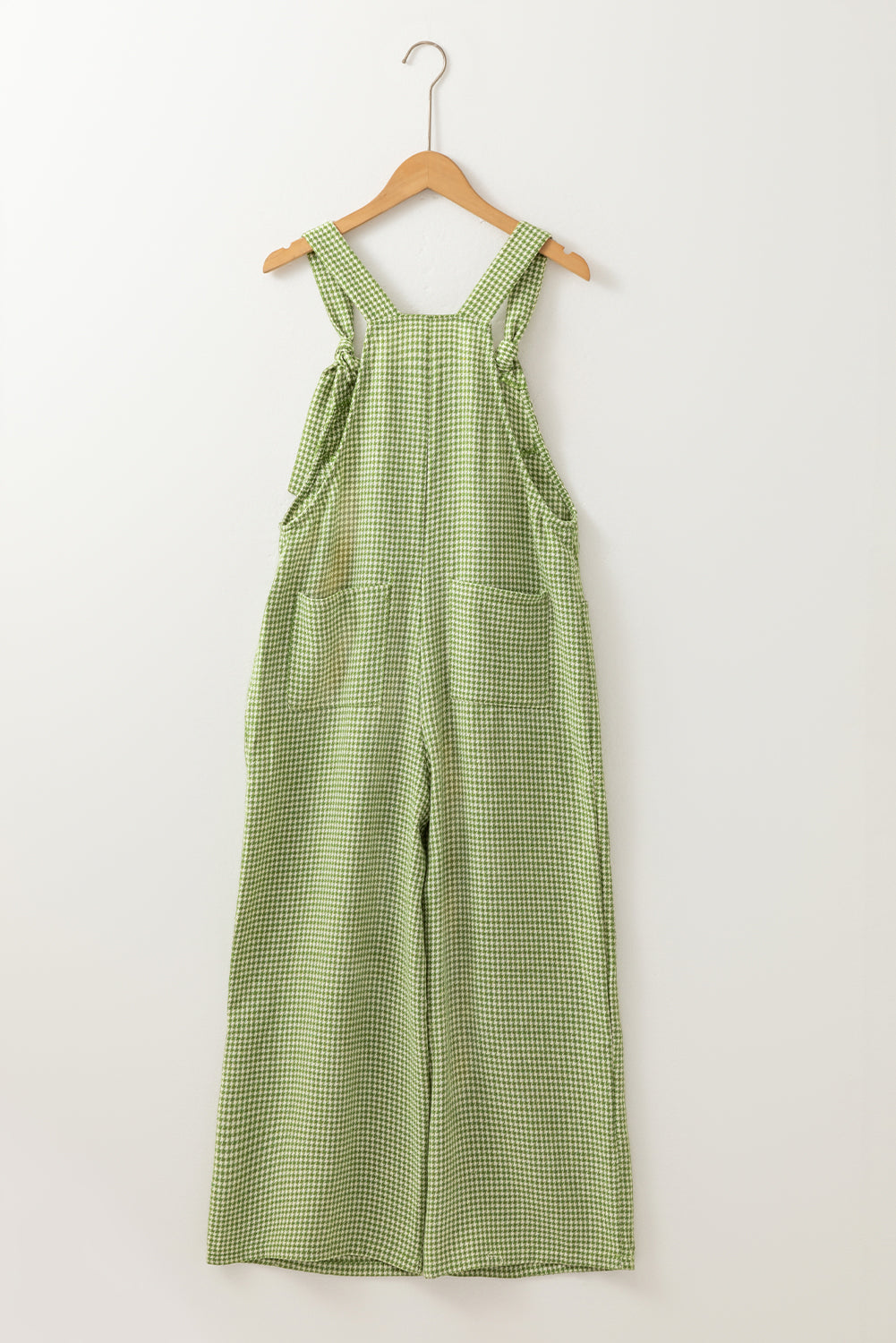 Green Gingham Wide Leg Pockets Loose Overall