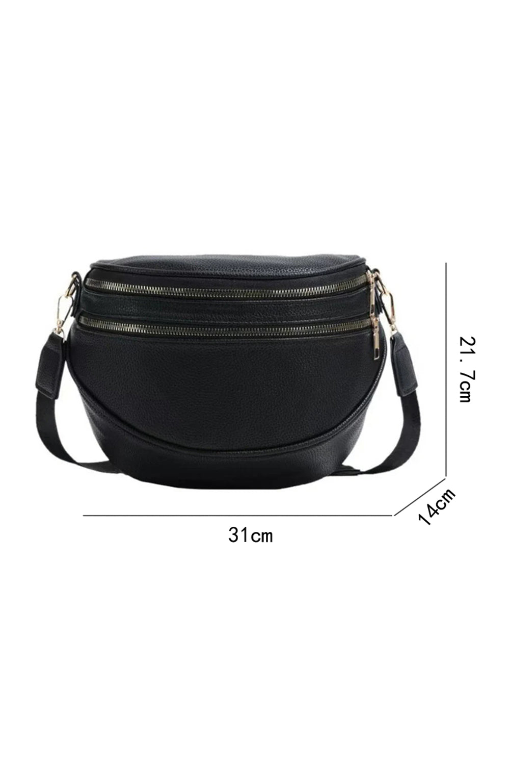 Black PU Leather Double Zipper Crossbody Bag