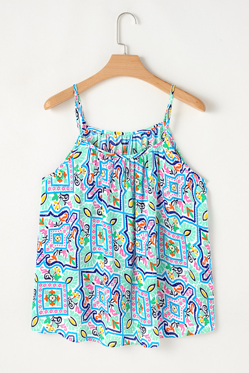 White Boho Floral Abstract Print Spaghetti Straps Cami Top