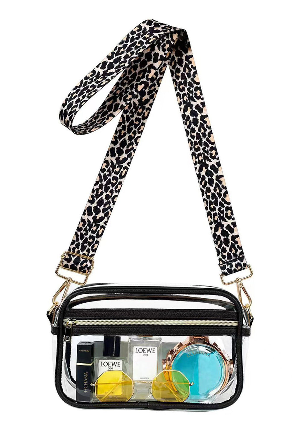 Black Clear PVC Leopard Shoulder Strap Crossbody Bag