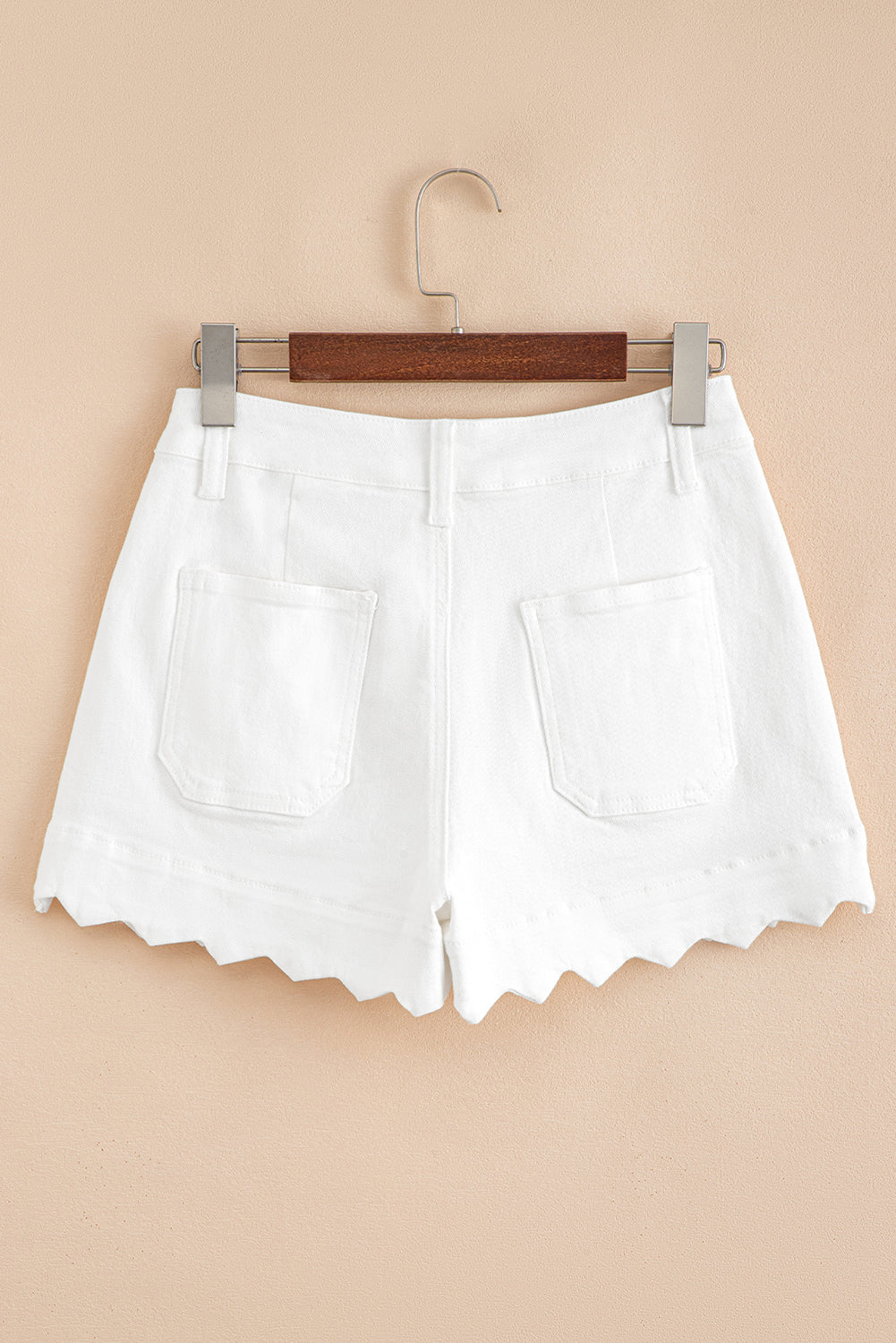 White Scalloped Hemline Light Wash Denim Shorts