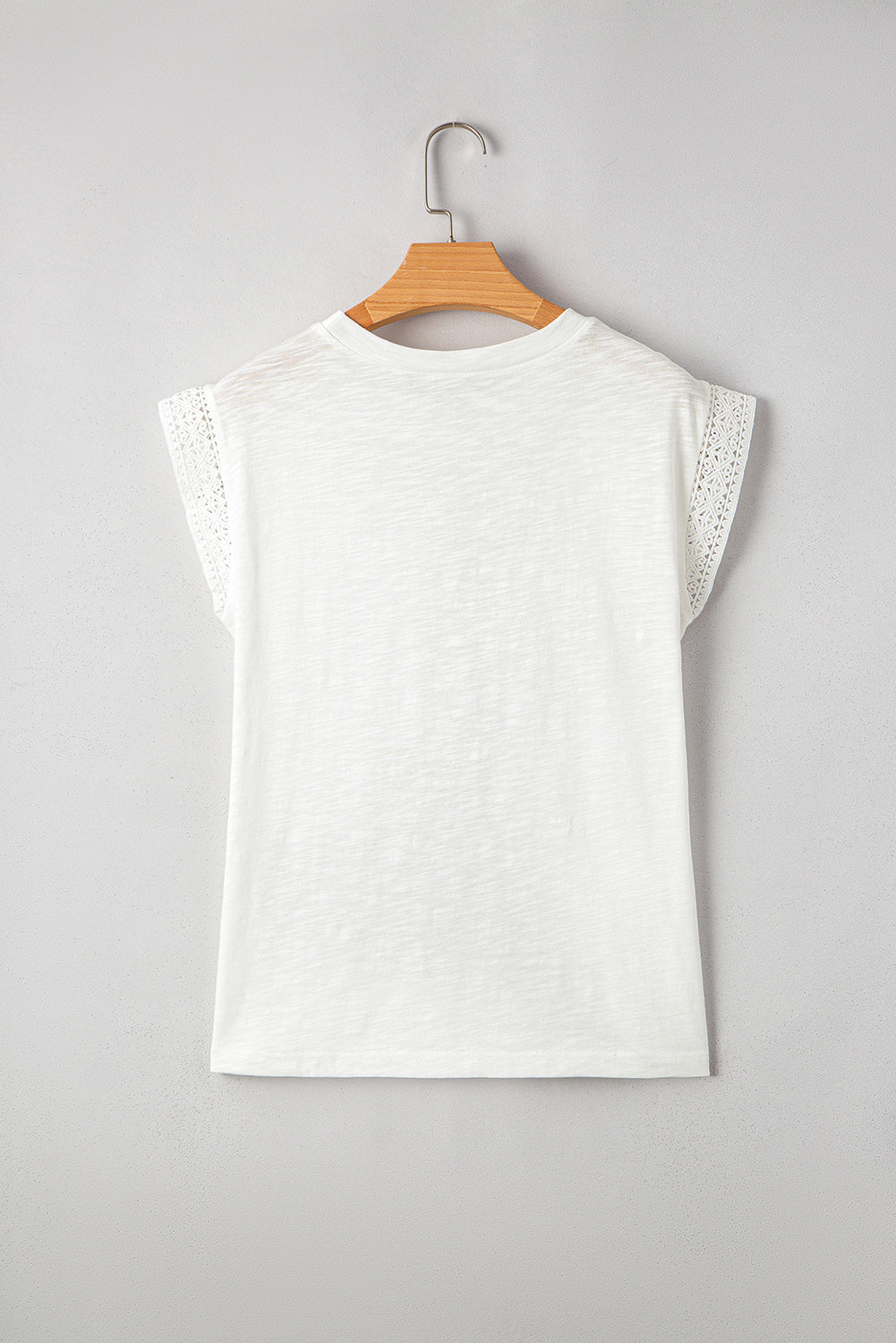 White Lace Patchwork Cap Sleeve Round Neck Top