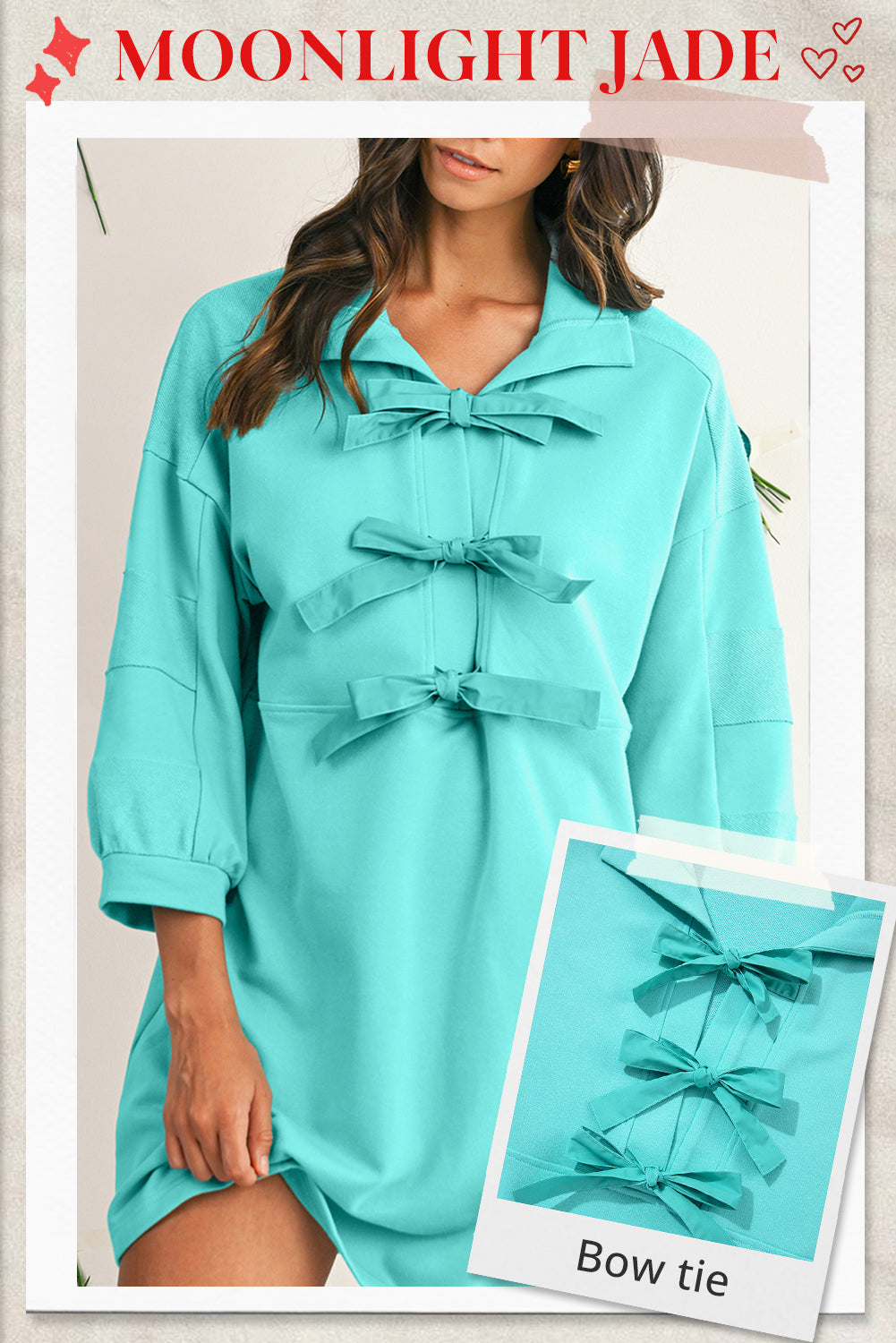 Moonlight Jade Bow Front Patchwork Bracelet Sleeve Mini Dress