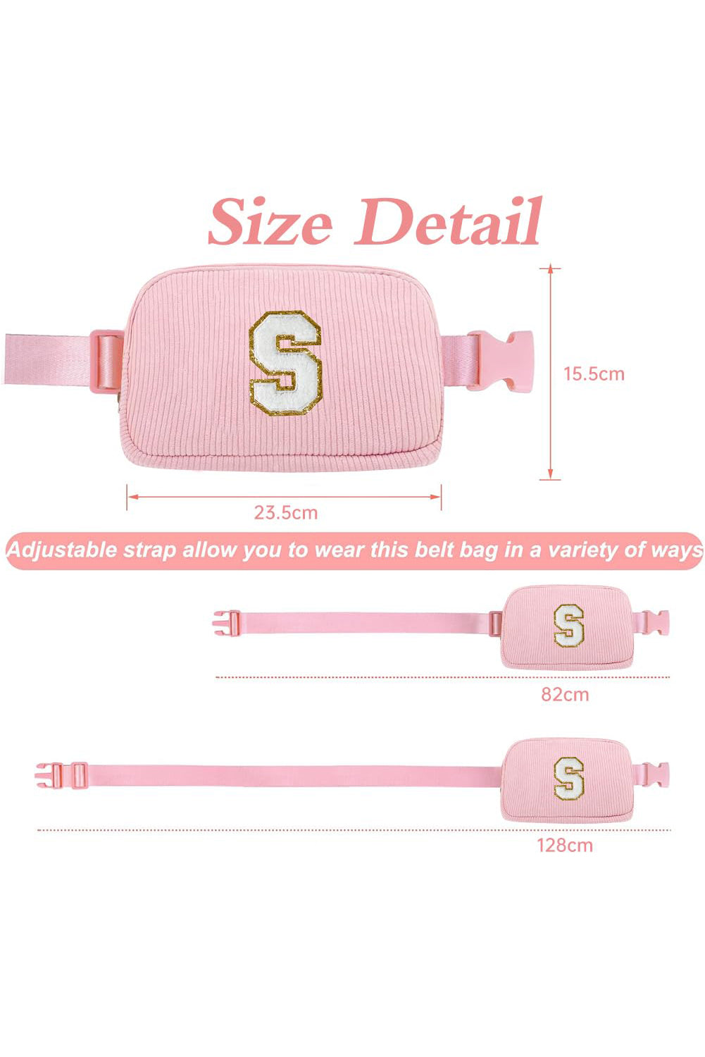 Pink Striped M Letter Zipper Crossbody Bag