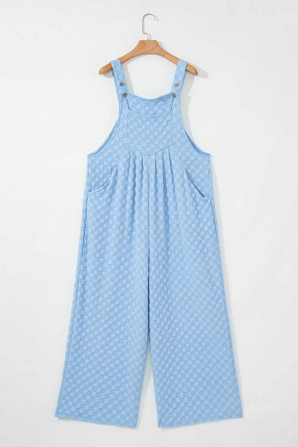 Beau Blue Checkered Pocket High Waist Wide Leg Overall