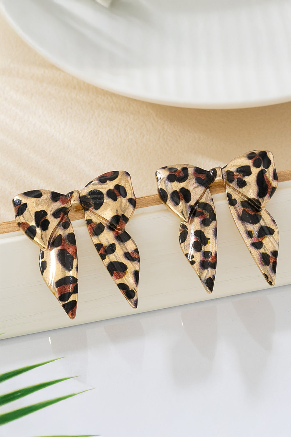 Gold Leopard Print Bowknot Shape Earrings