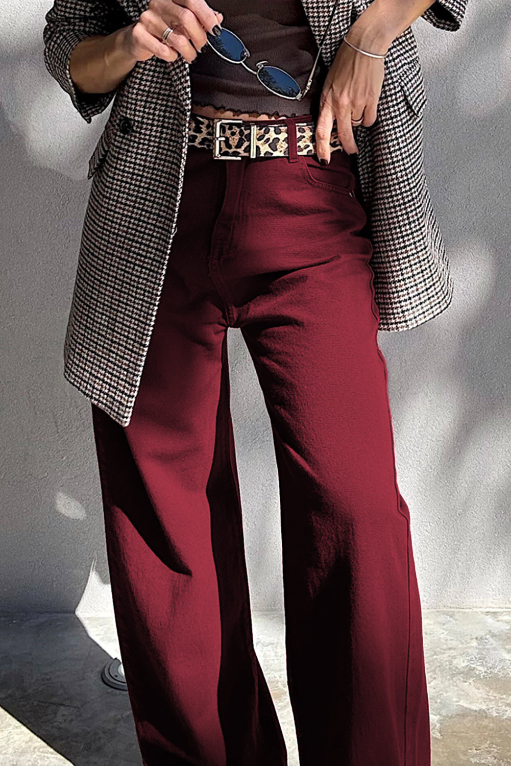 Red Dahlia Solid Color Loose Straight High Waist Jeans