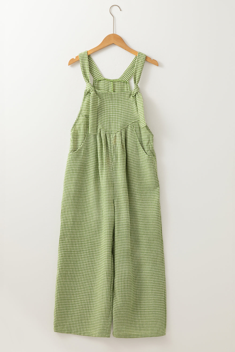 Green Gingham Wide Leg Pockets Loose Overall