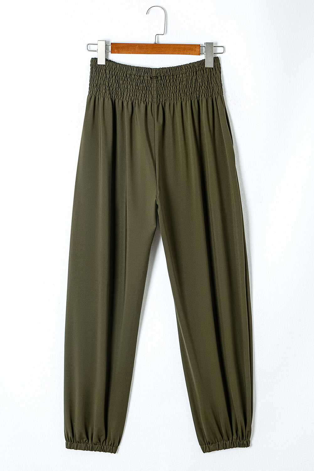 Jungle Green Pocketed Shirred High Waist Joggers
