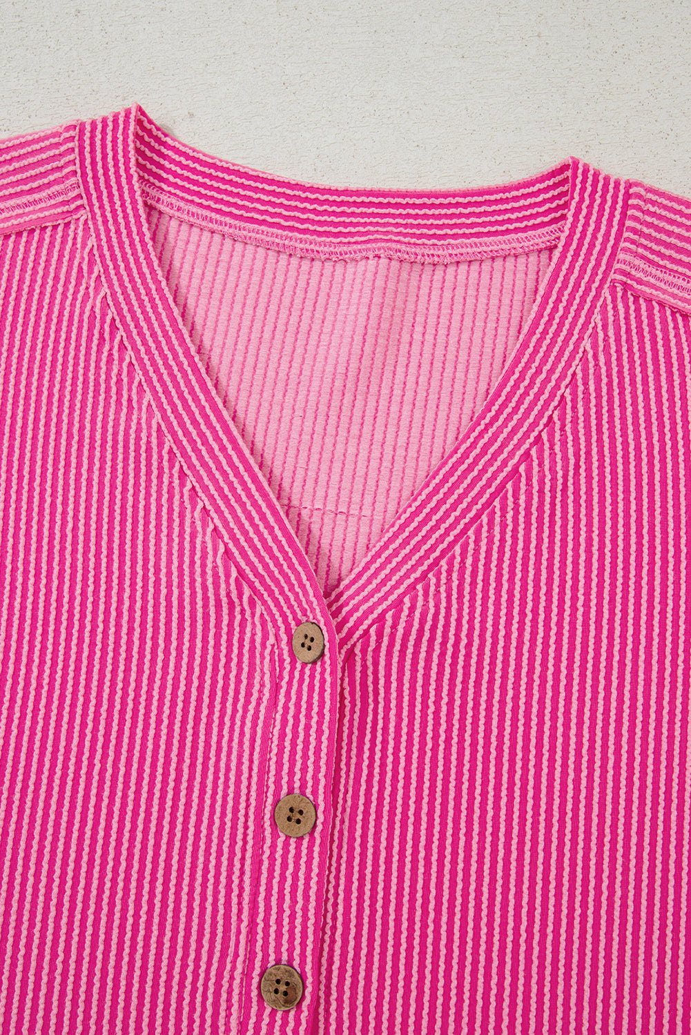 Bright Pink Corded Short Sleeve V Neck Pocketed Romper