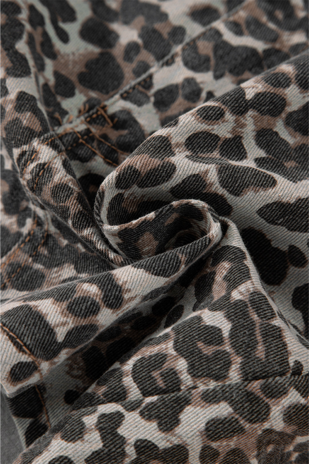 Khaki Allover Leopard Print Denim Mini Skirt