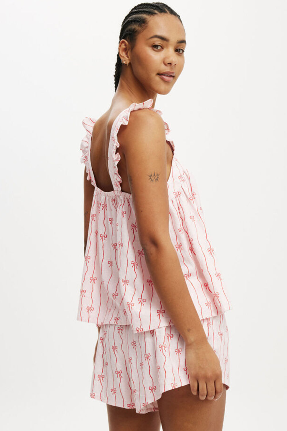 Pink Bow Striped Cami Top and Shorts Set