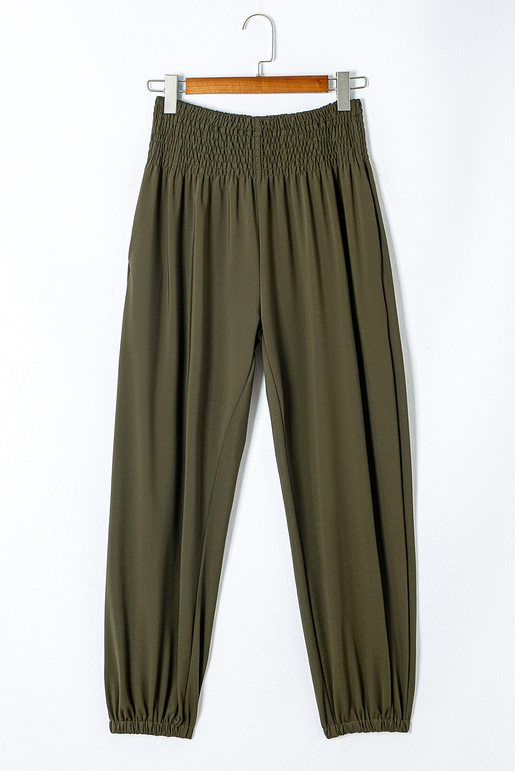Jungle Green Pocketed Shirred High Waist Joggers