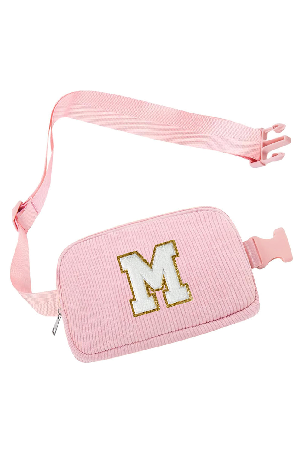 Pink Striped M Letter Zipper Crossbody Bag