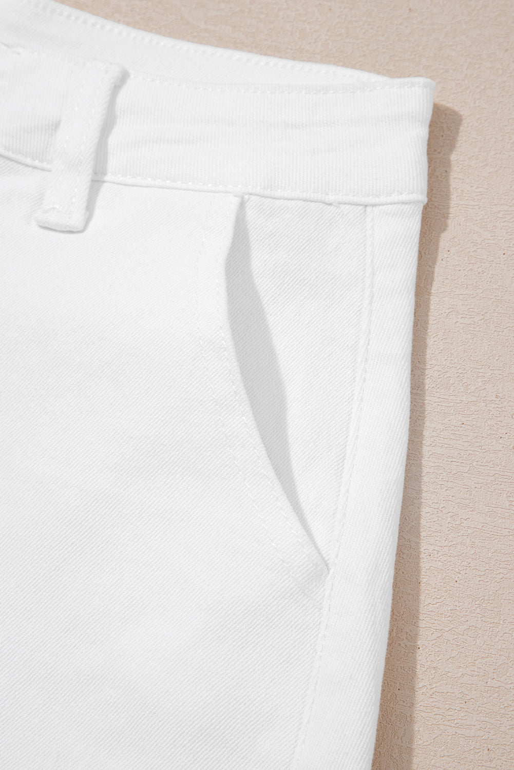 White Scalloped Hemline Light Wash Denim Shorts