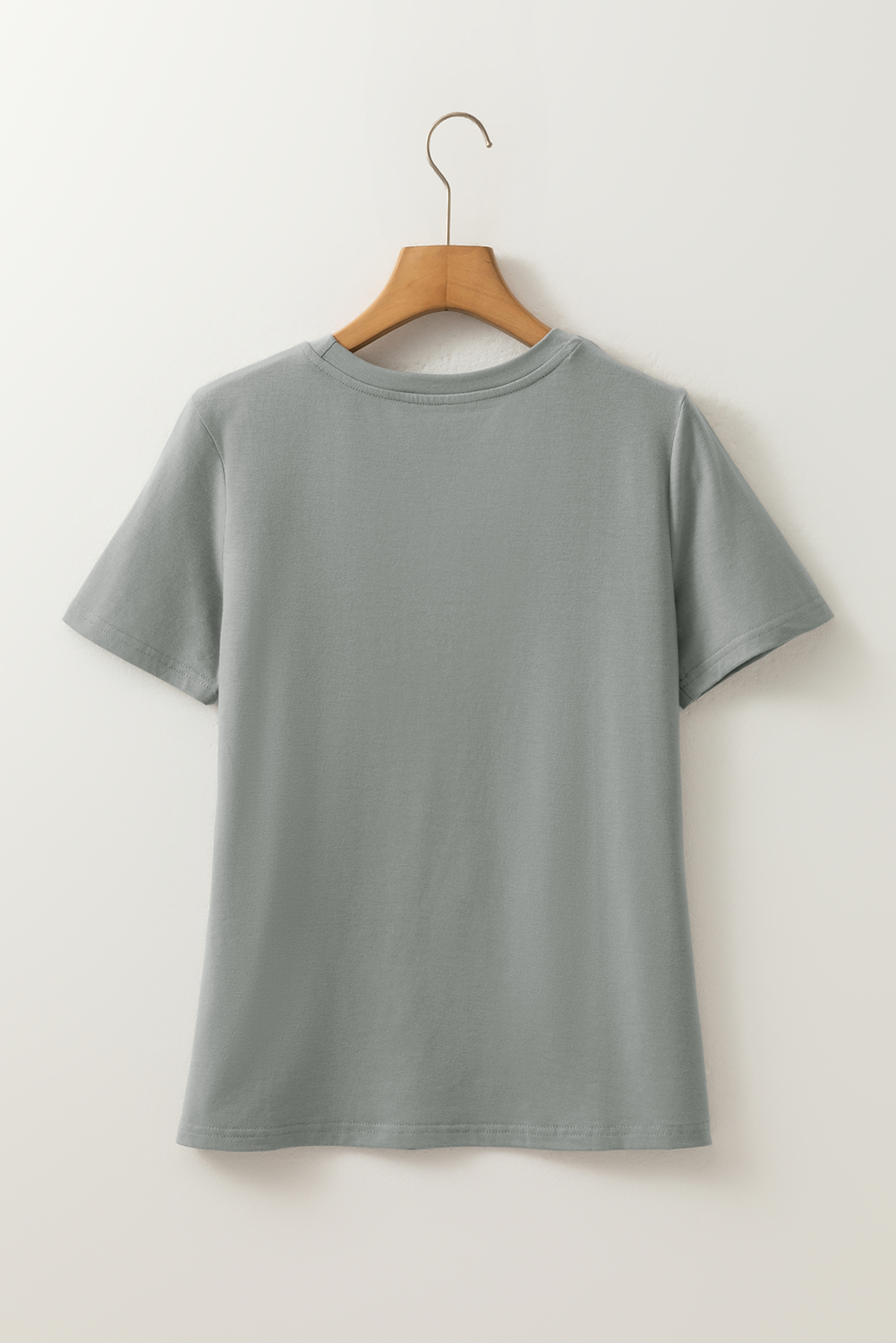 Medium Grey Solid Color Round Neck T Shirt