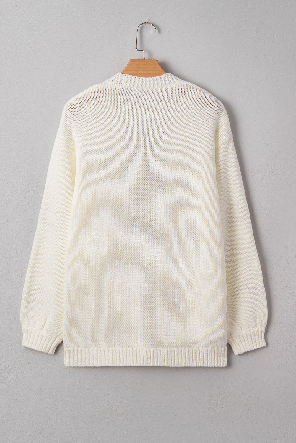 White Pumpkin Print Open Front Drop Shoulder Knit Cardigan