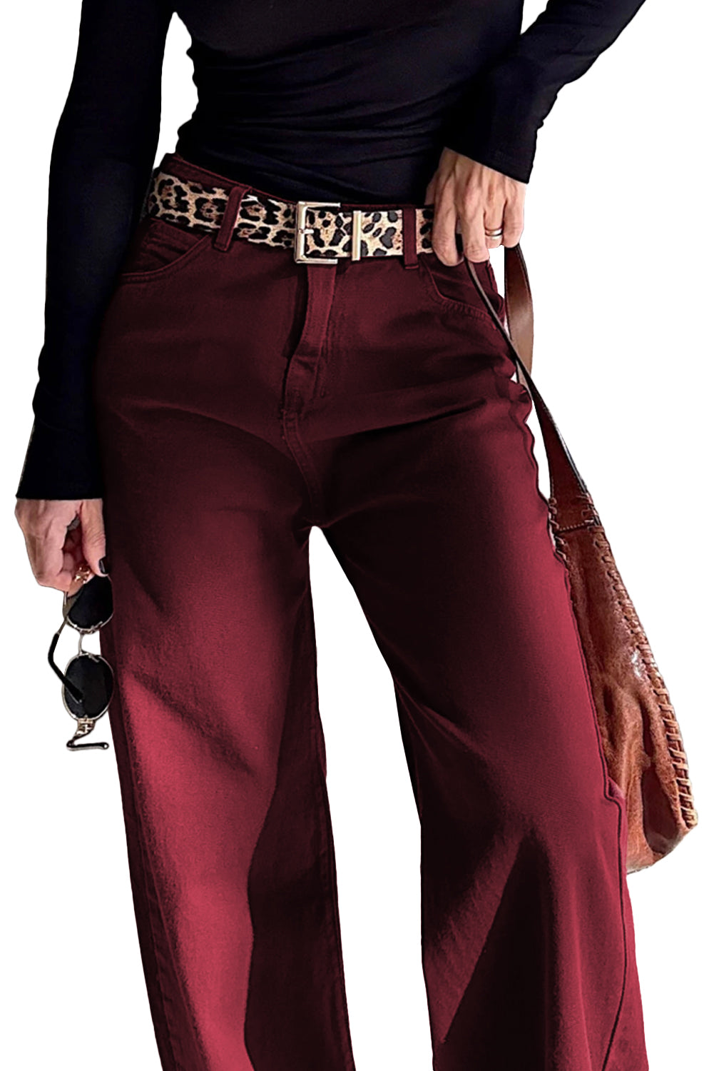 Red Dahlia Solid Color Loose Straight High Waist Jeans