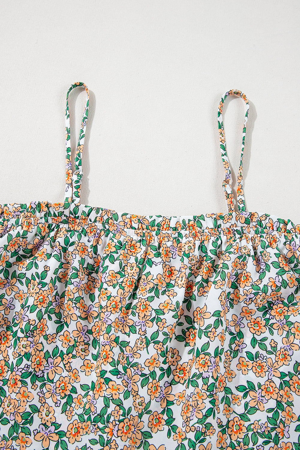 White Boho Floral Spaghetti Strap Ruffle Summer Cami Top