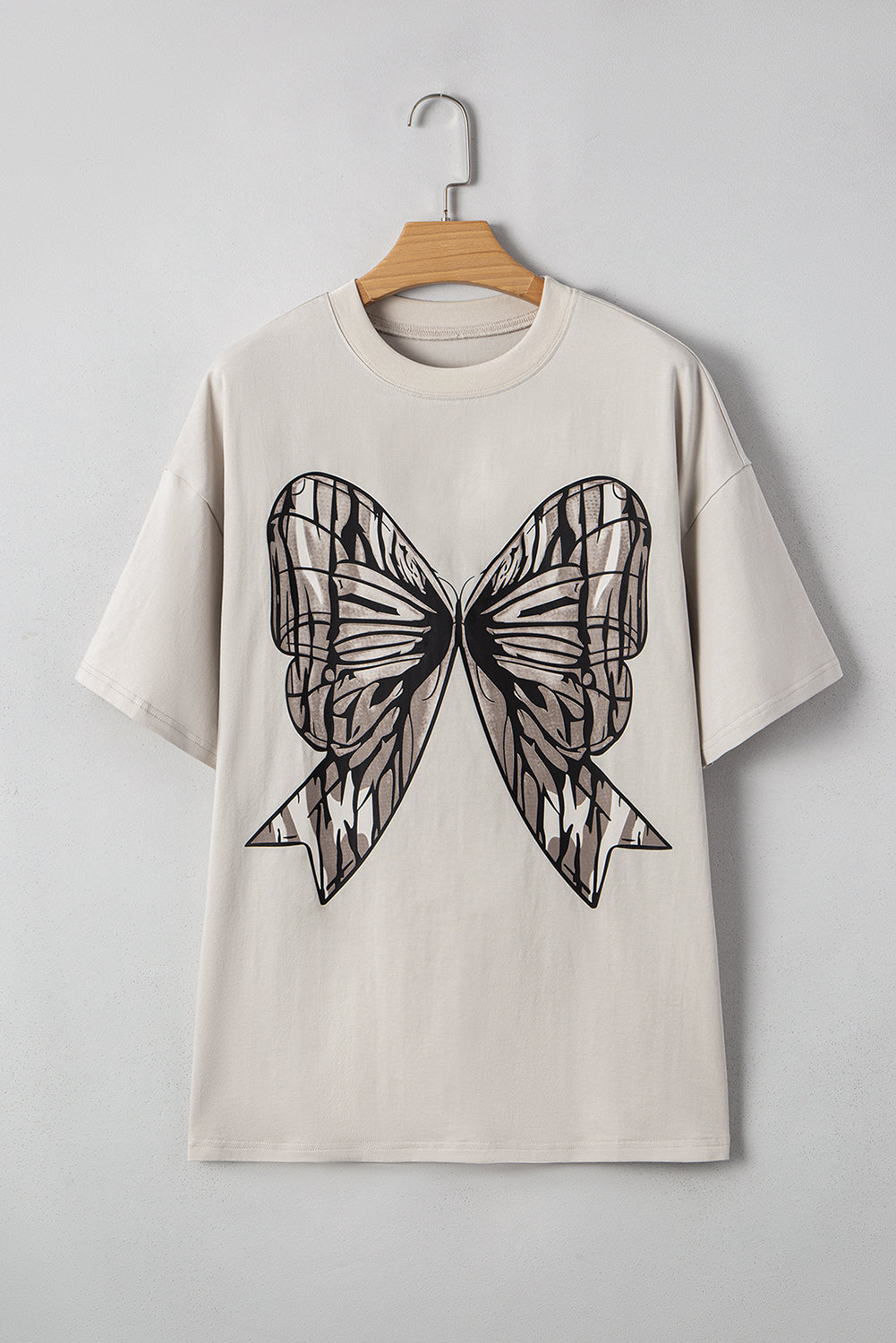 Laurel Green Big Bow Print Drop Shoulder Oversized Tee