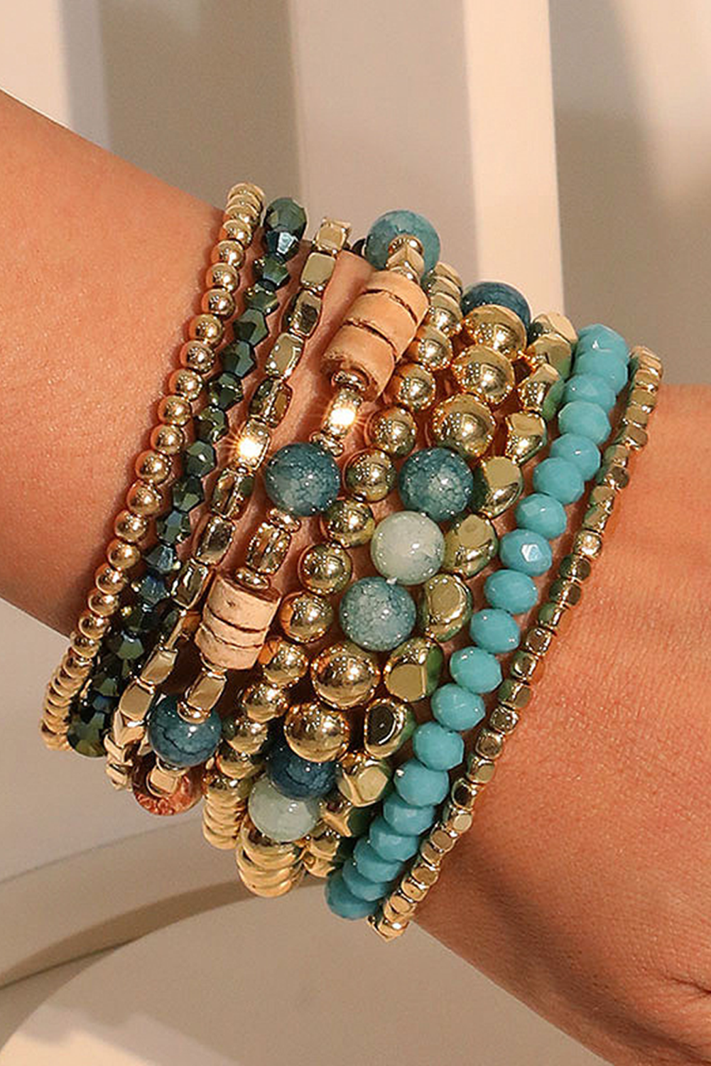 Gold Boho Crystal Beaded Multilayer Bracelet Set