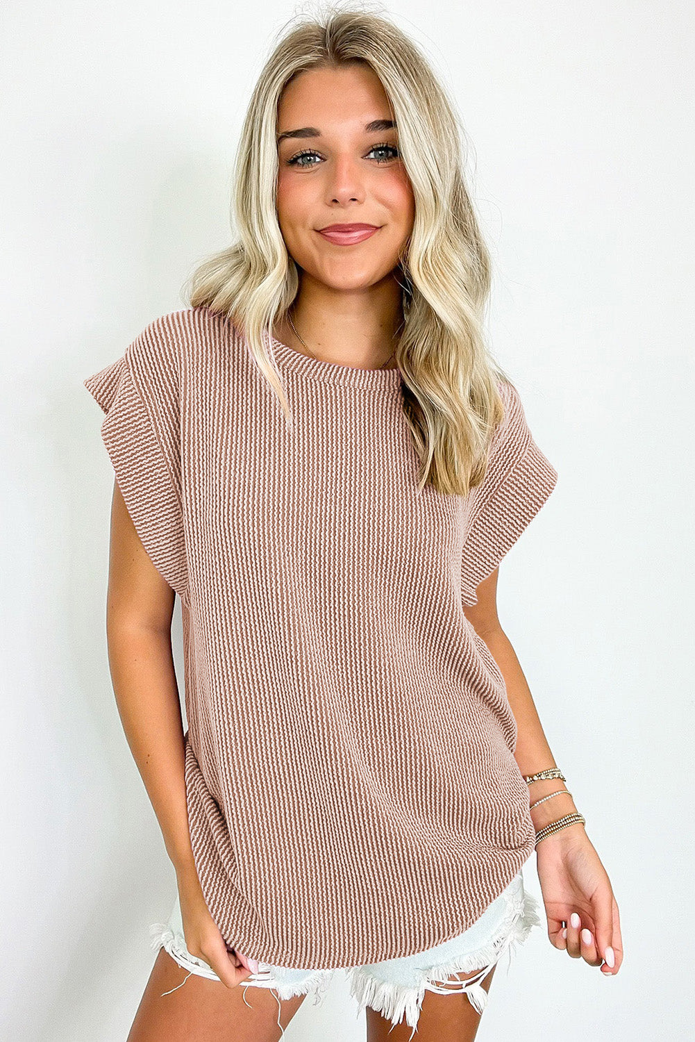 Dark Khaki Twisted Ribbed Textured Plain T Shirt