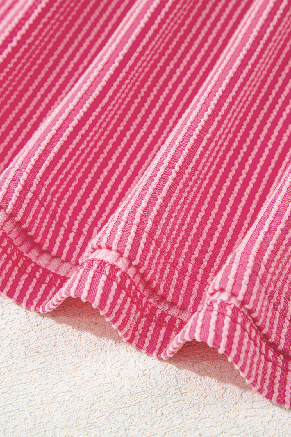 Rose Red Twisted Ribbed Knit Patchwork V Neck Casual Tee