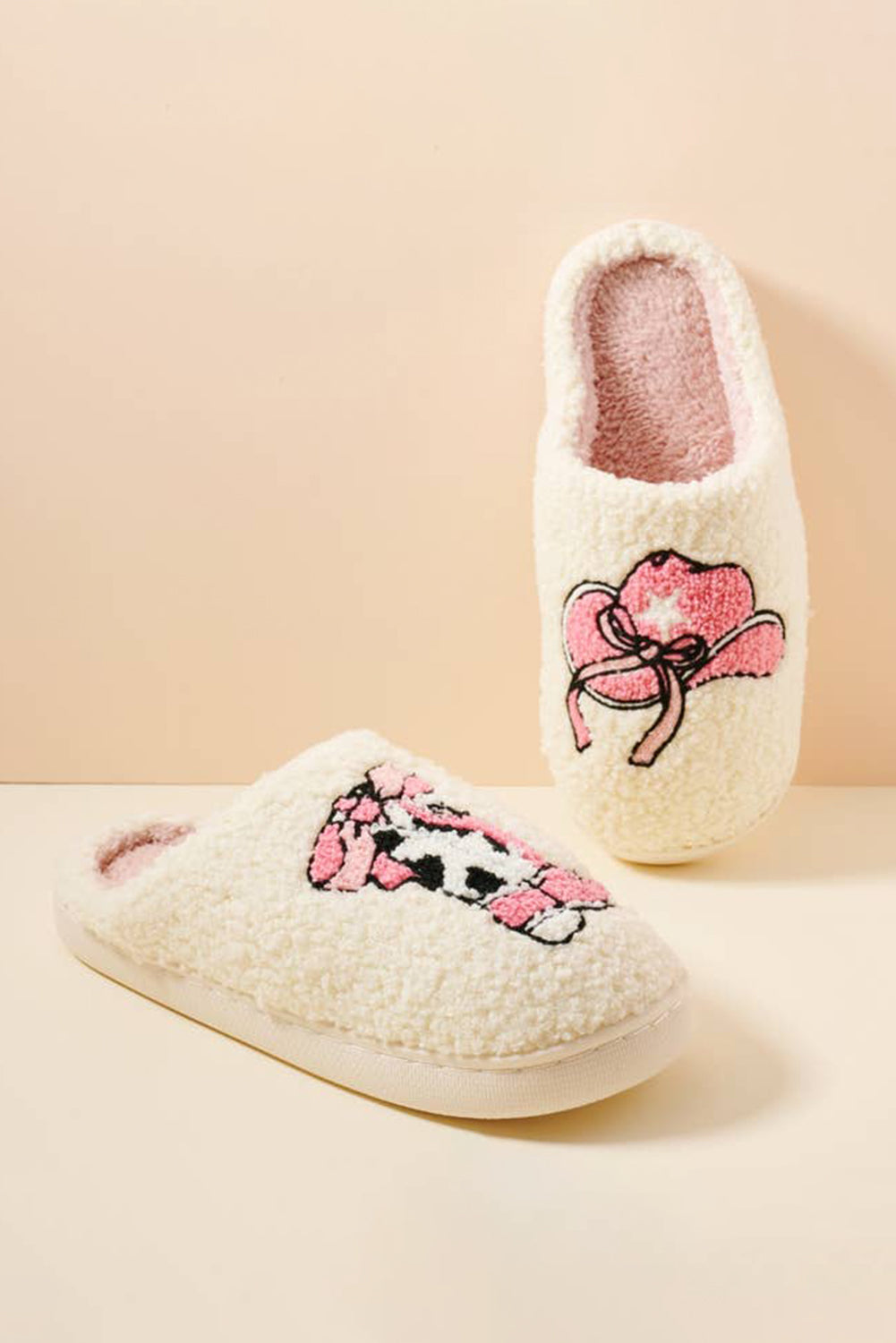 White Hat & Boot Printed Plush Thermal Home Slippers