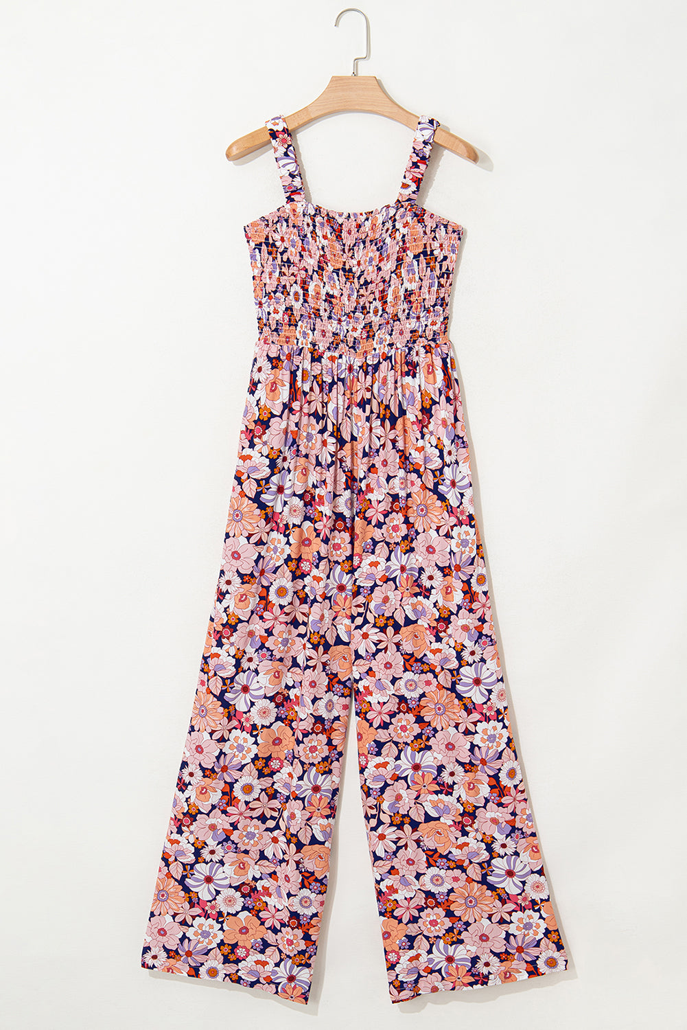Black Floral Square Neckline Stretch High Waist Jumpsuit