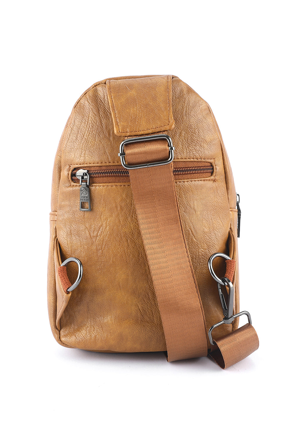 Khaki Vintage Zipper Multi Pockets PU Sling Bag