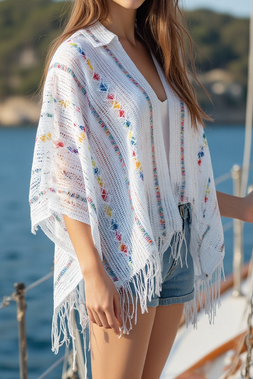 White Tassel Open Front Knit Cover Up