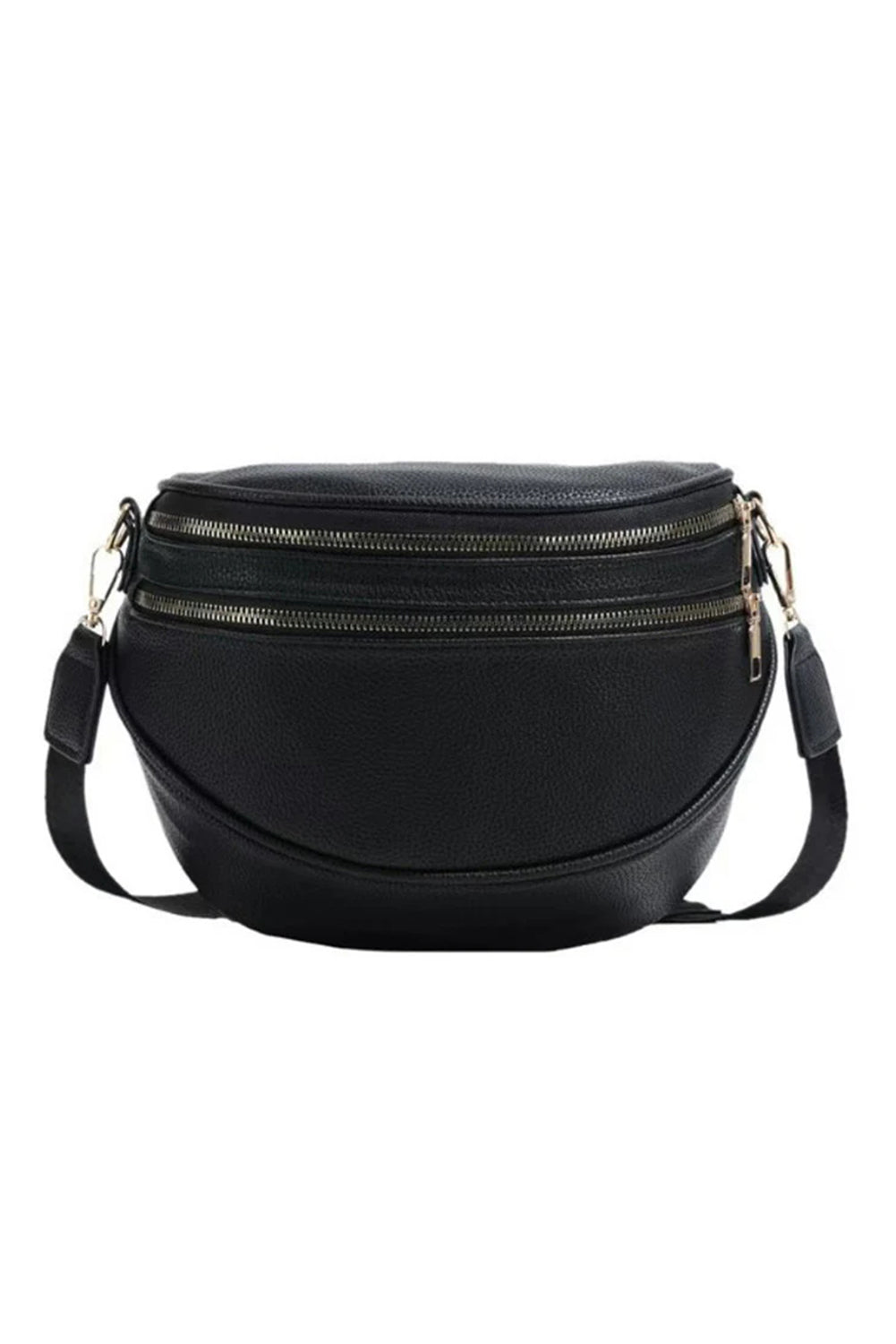 Black PU Leather Double Zipper Crossbody Bag