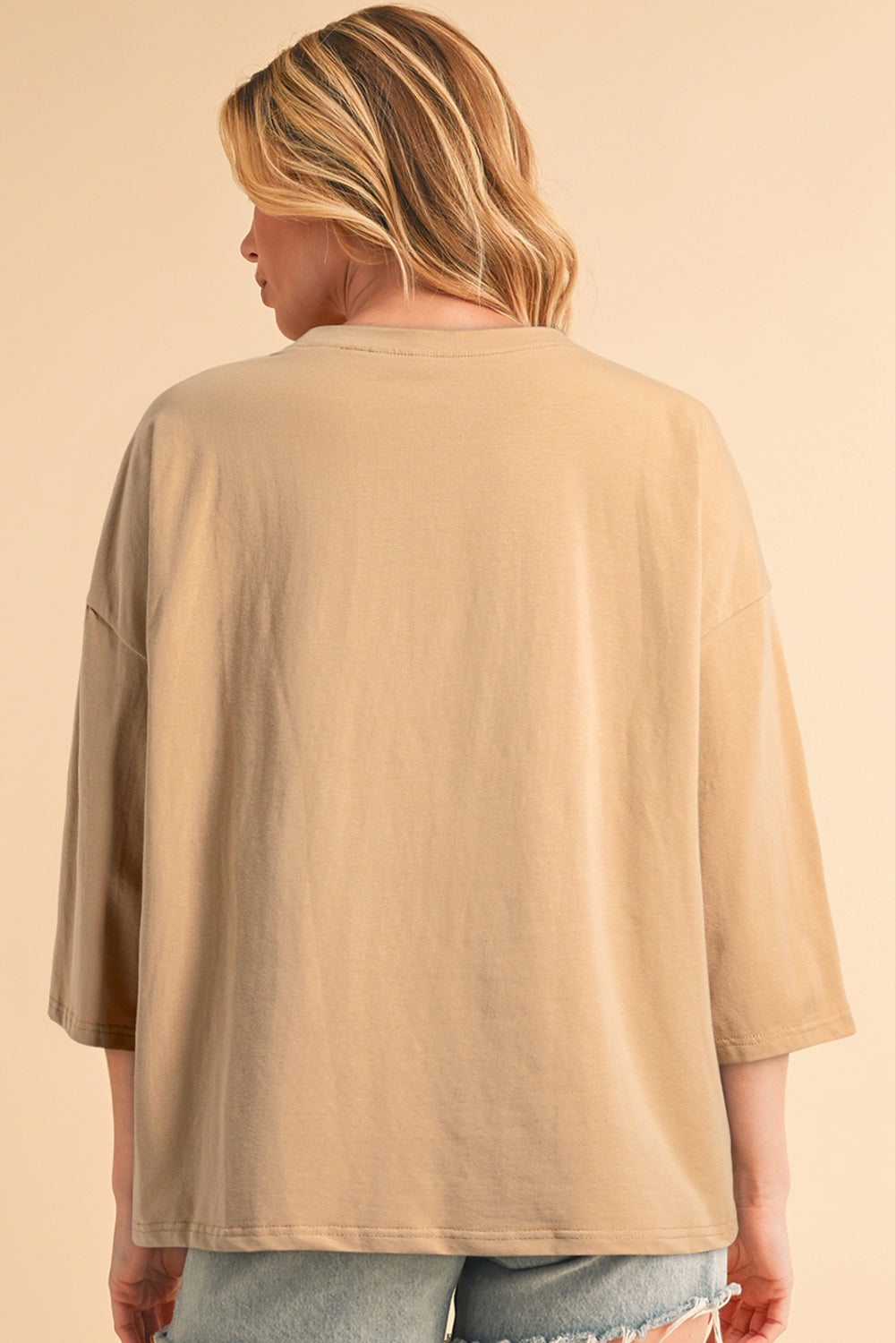 Camel Floral Star Patched 3/4 Sleeve T Shirt
