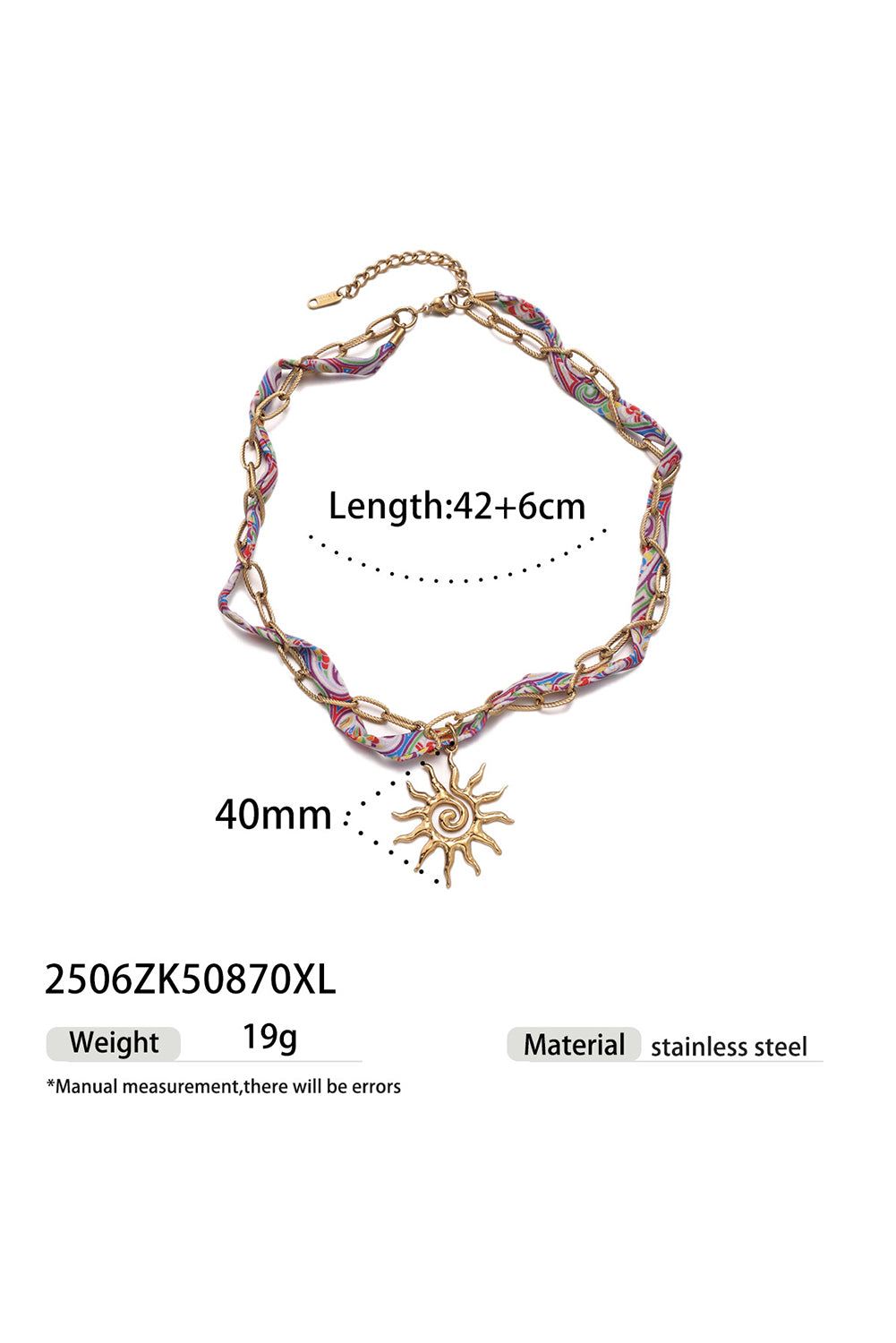 Gold Sun Pendant Chain Scarf Necklace