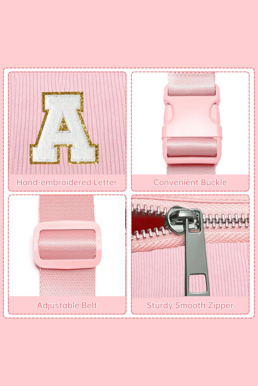 Pink Striped M Letter Zipper Crossbody Bag