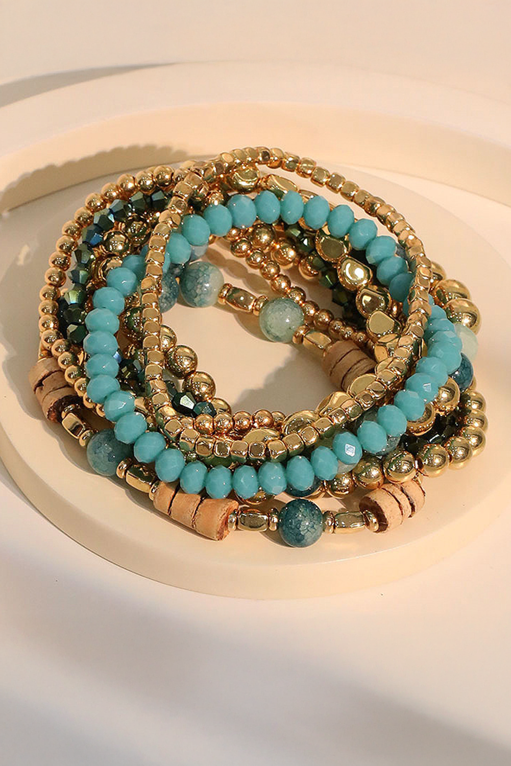 Gold Boho Crystal Beaded Multilayer Bracelet Set