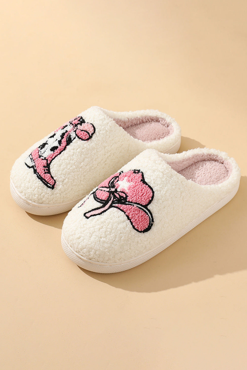 White Hat & Boot Printed Plush Thermal Home Slippers