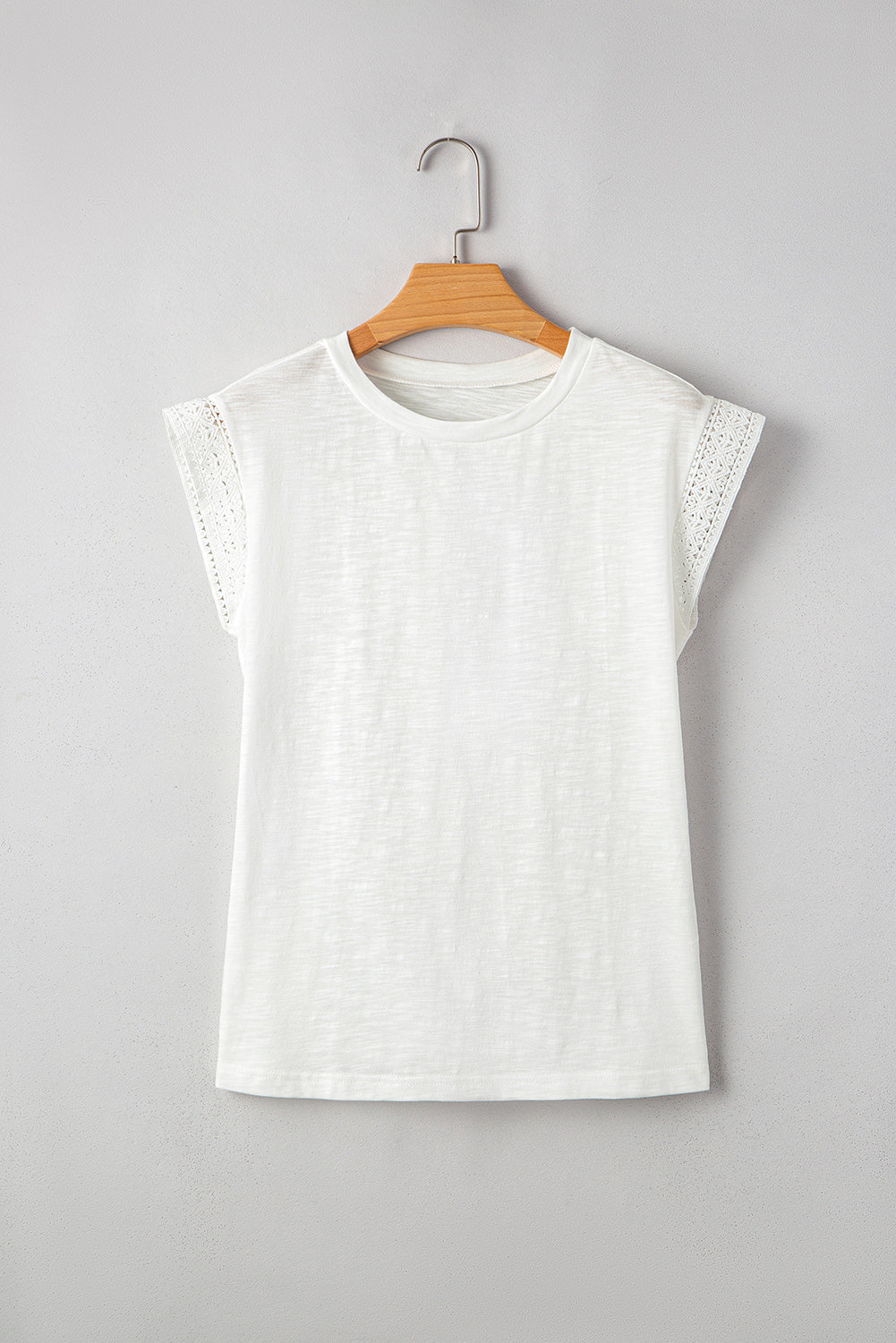 White Lace Patchwork Cap Sleeve Round Neck Top