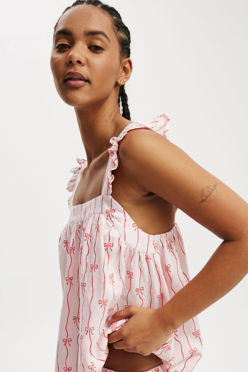 Pink Bow Striped Cami Top and Shorts Set