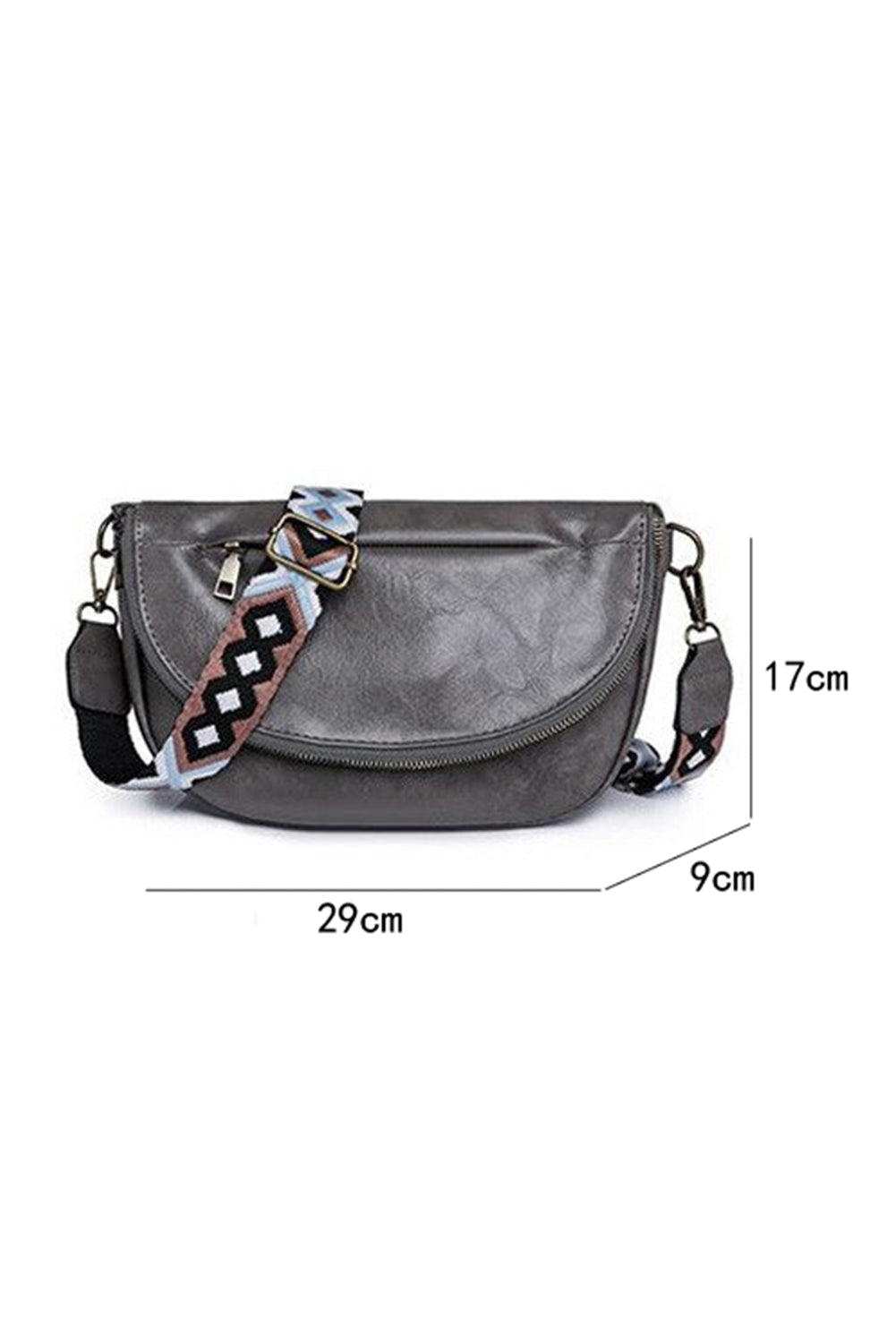 Black Wide Strap Zipper PU Leather Crossbody Bag