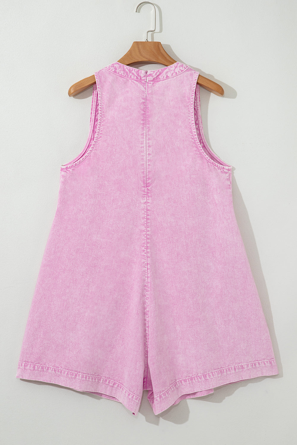 Bonbon Mineral Wash Knot V Neck Pleated Denim Romper