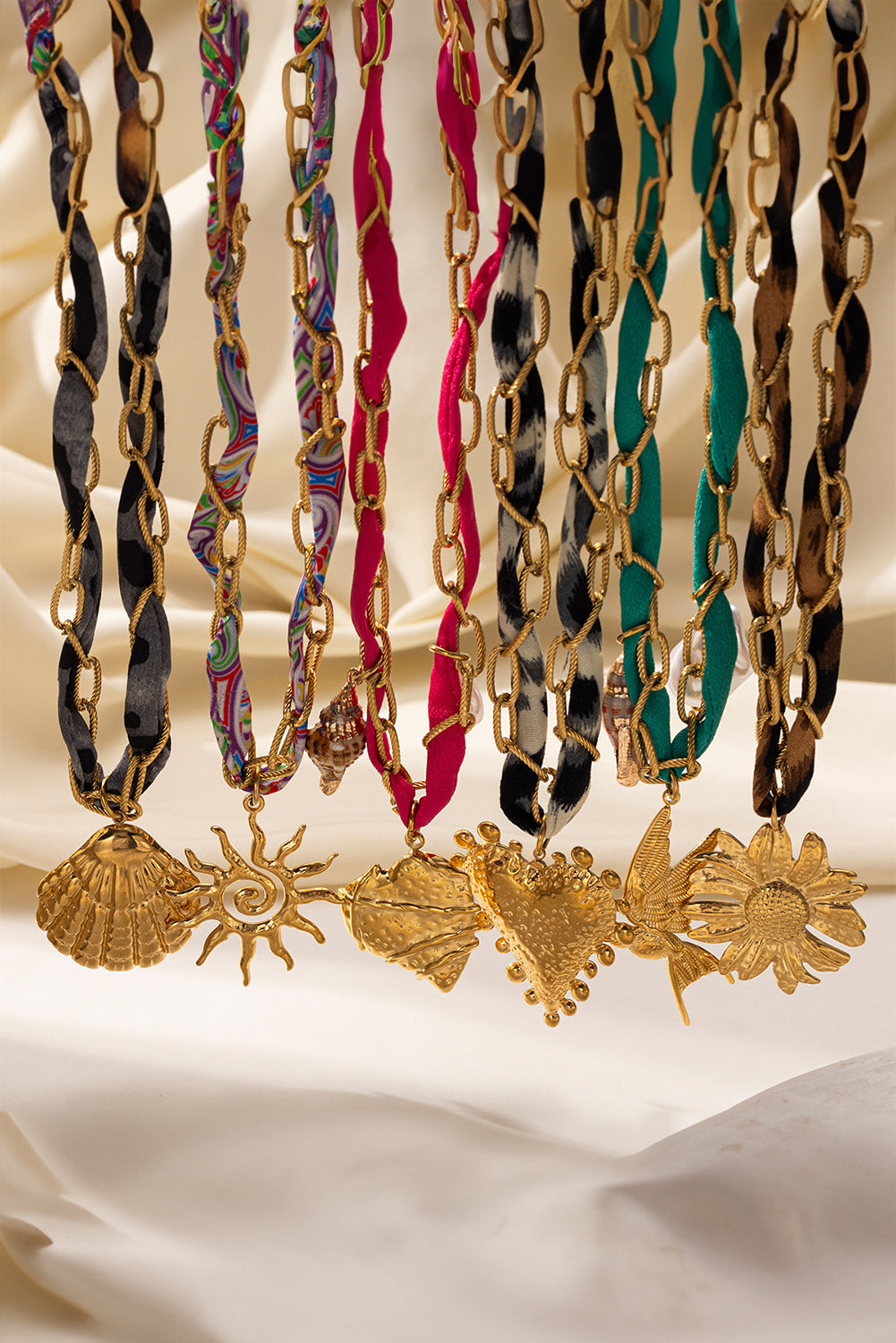 Gold Sun Pendant Chain Scarf Necklace