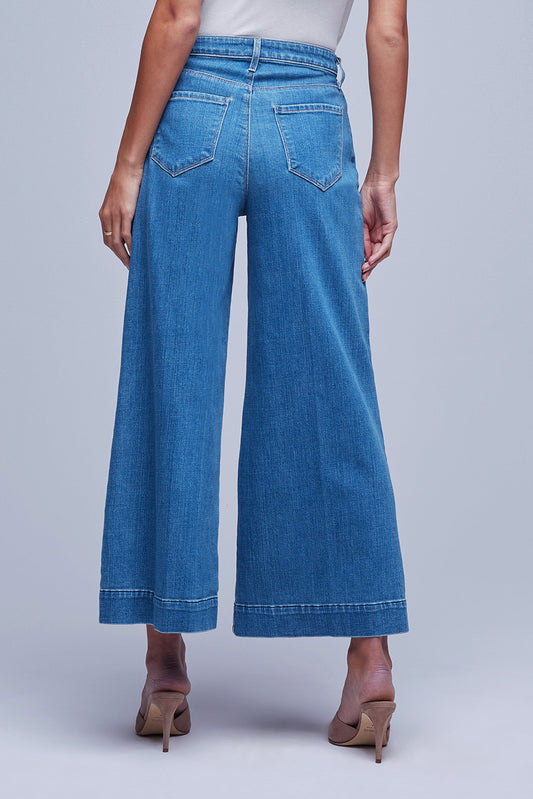Dark Blue Plain Seam Detail Flared Bottom Ankle Length Jeans