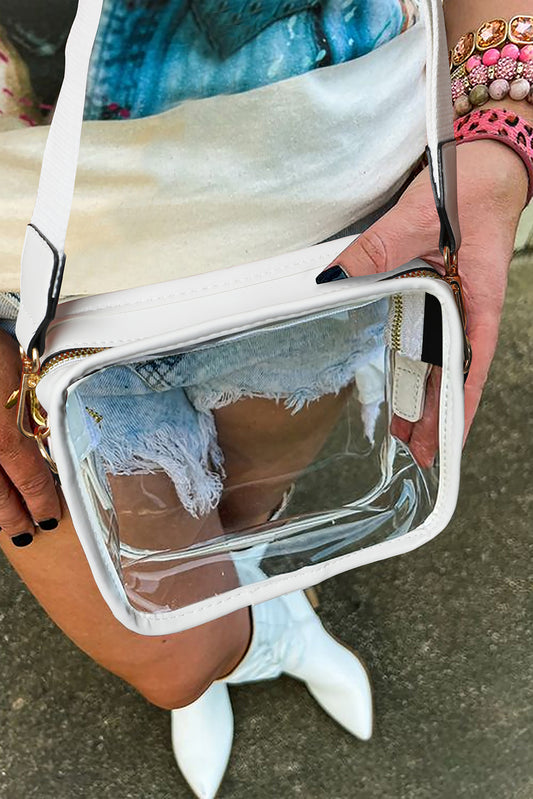 White PU Leather Strap Clear PVC Crossbody Bag