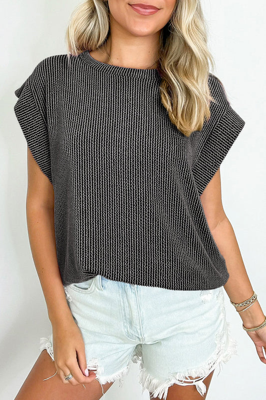 Carbon Grey Twisted Ribbed Textured Plain T Shirt