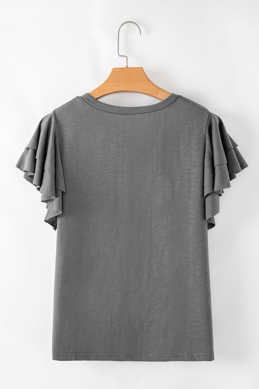 Dark Grey Layered Ruffle Short Sleeve Plus Size Top