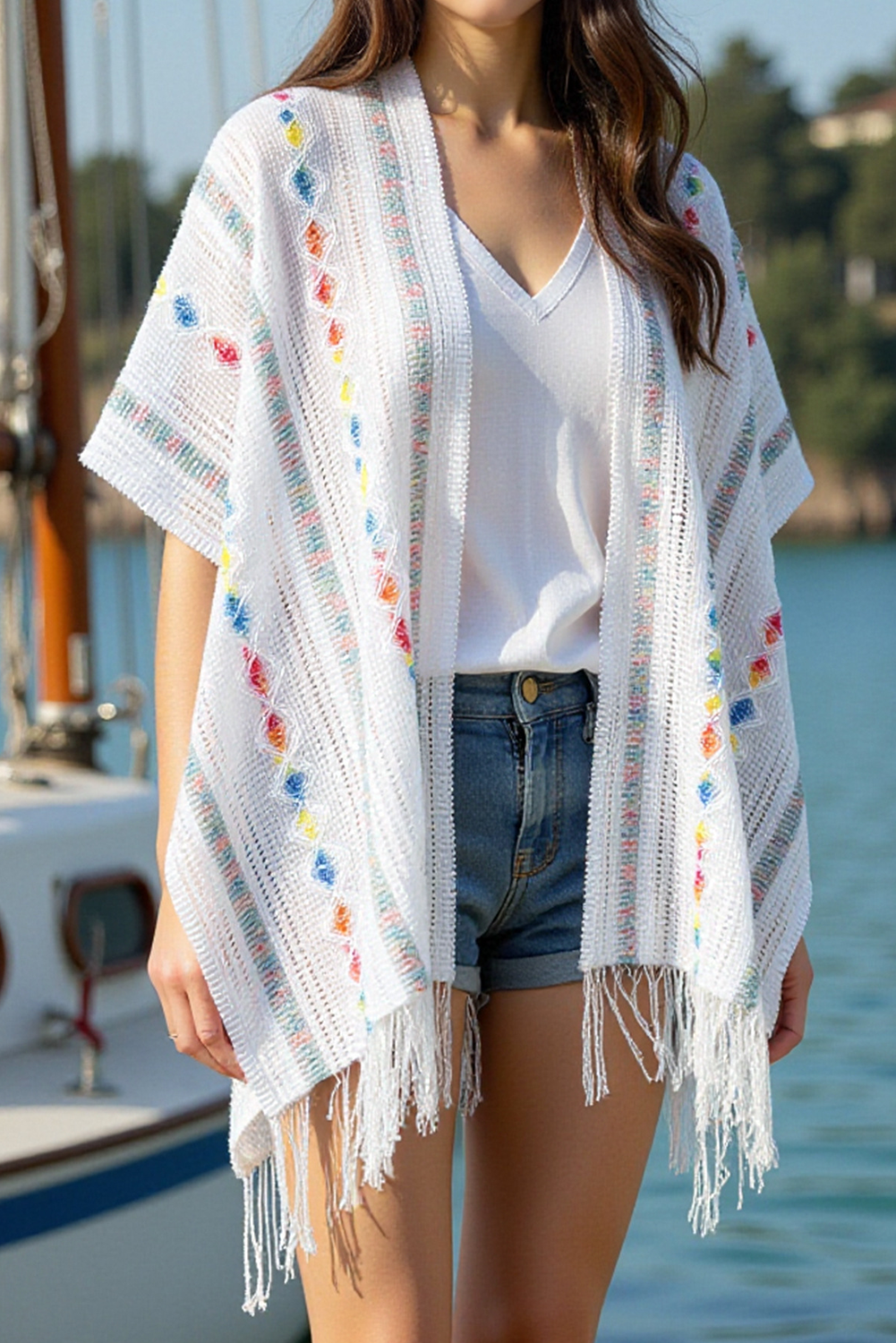 White Tassel Open Front Knit Cover Up