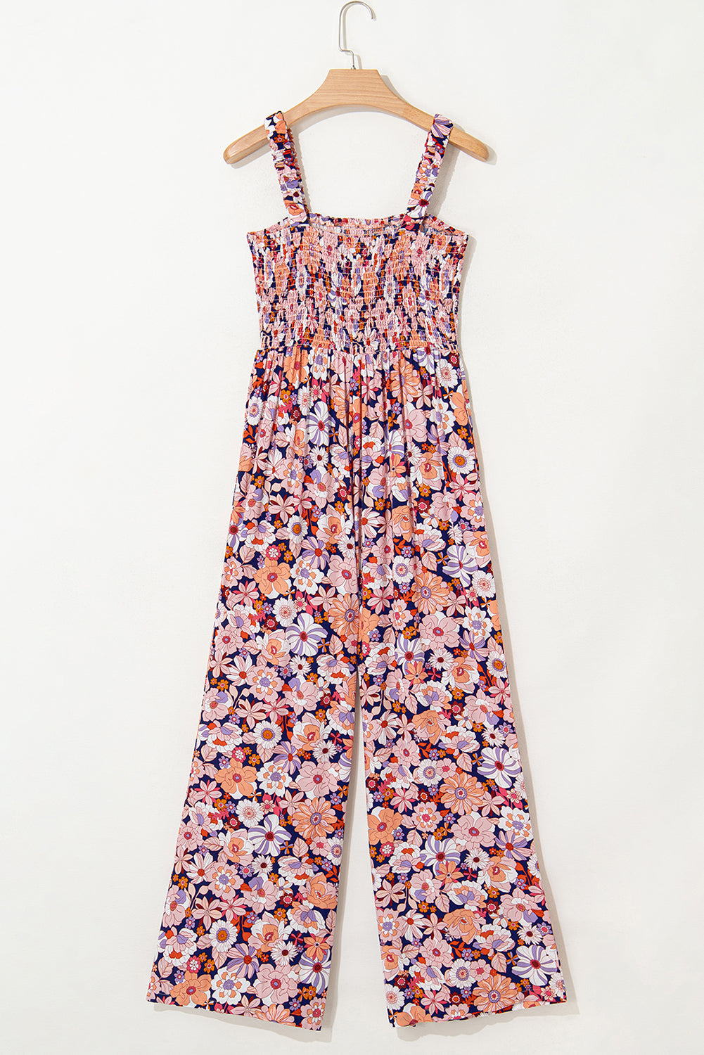 Black Floral Square Neckline Stretch High Waist Jumpsuit