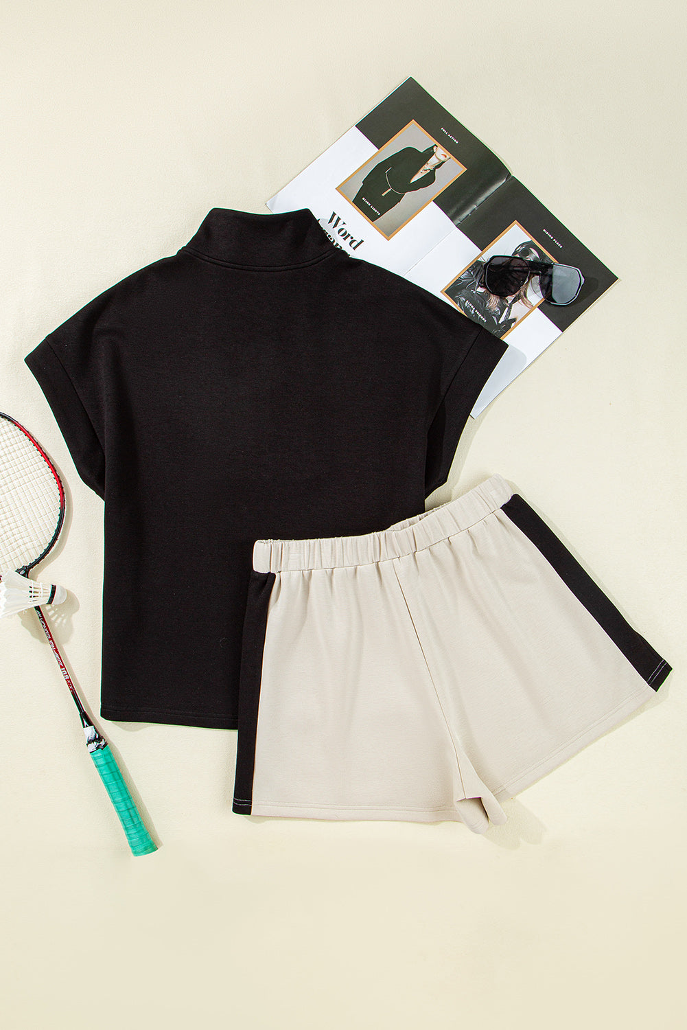 Black Colorblock Collar Patchwork Zip Front Smocked Waist Romper
