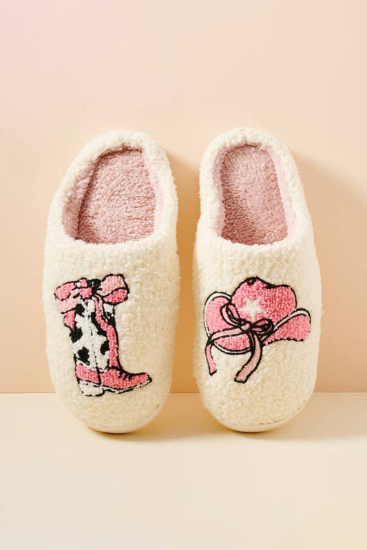 White Hat & Boot Printed Plush Thermal Home Slippers